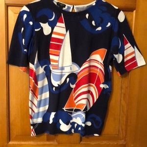 Emilio Pucci Navy Multi-Color Sailboat Print Short Sleeve Top